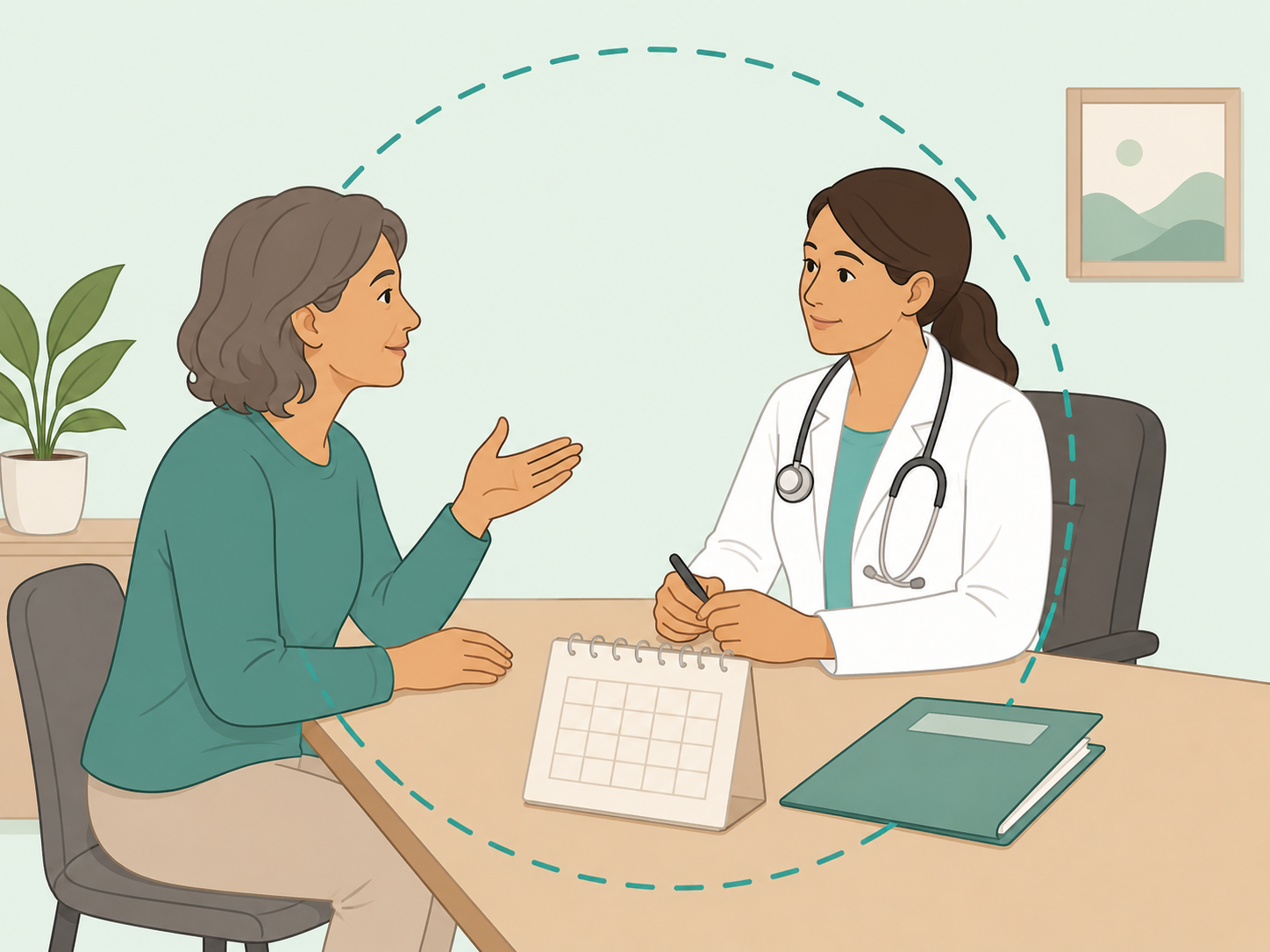 Patient discussing persistent symptoms and screening with a doctor.