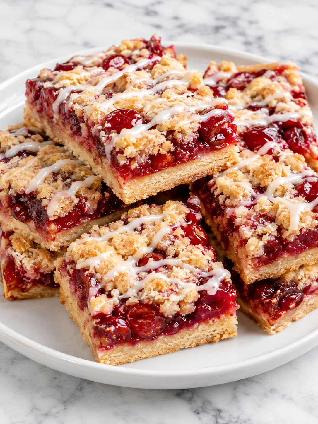 Four steps for making cherry bars from mixing dough to glazing