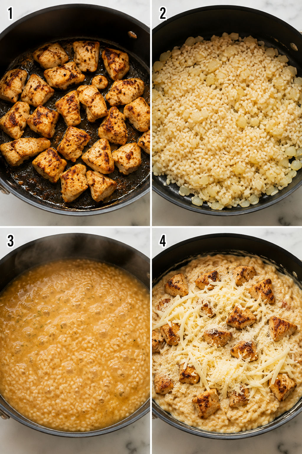 Four cooking steps for creamy Chicken Parmesan Rice