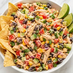 Creamy Southwest chicken salad with black beans, corn, cilantro, and lime