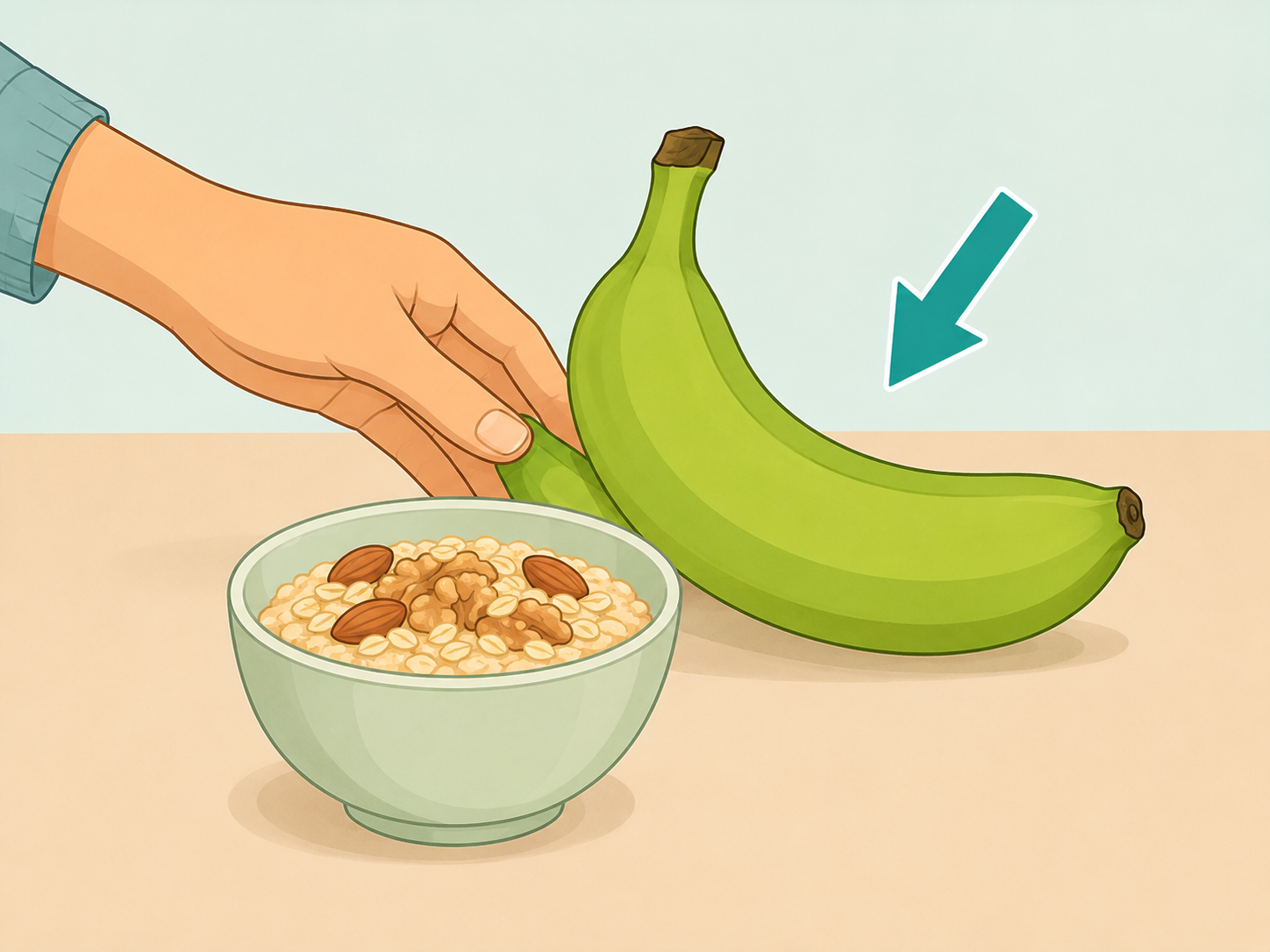 A green banana highlighted as a firmer, starchier choice.