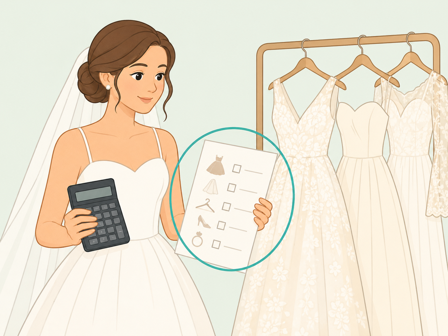 Bride setting a wedding dress budget before shopping.