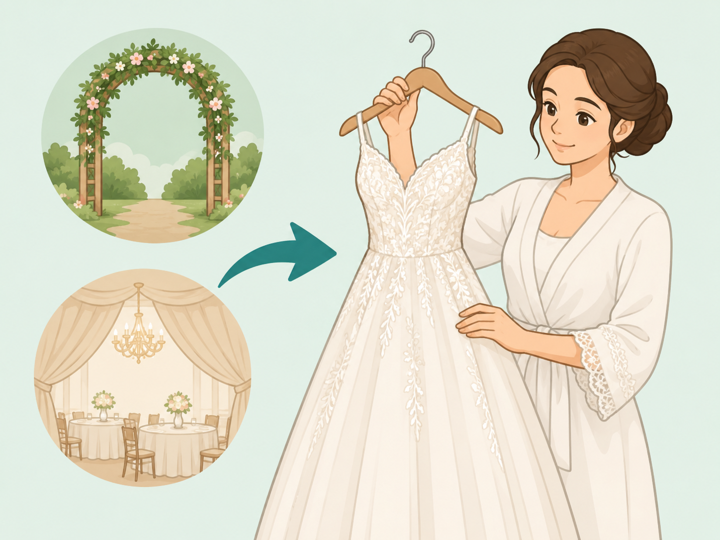 Bride matching a wedding dress to the formality and setting of the wedding.