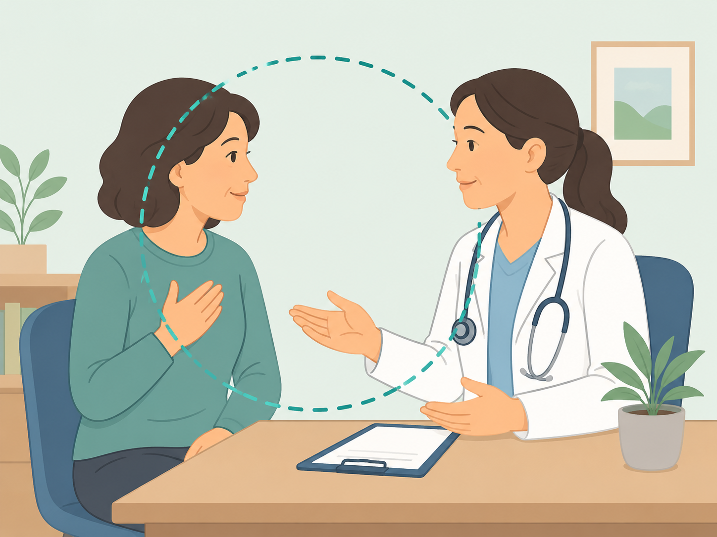 Patient talking with a doctor about liver symptoms and risk factors.