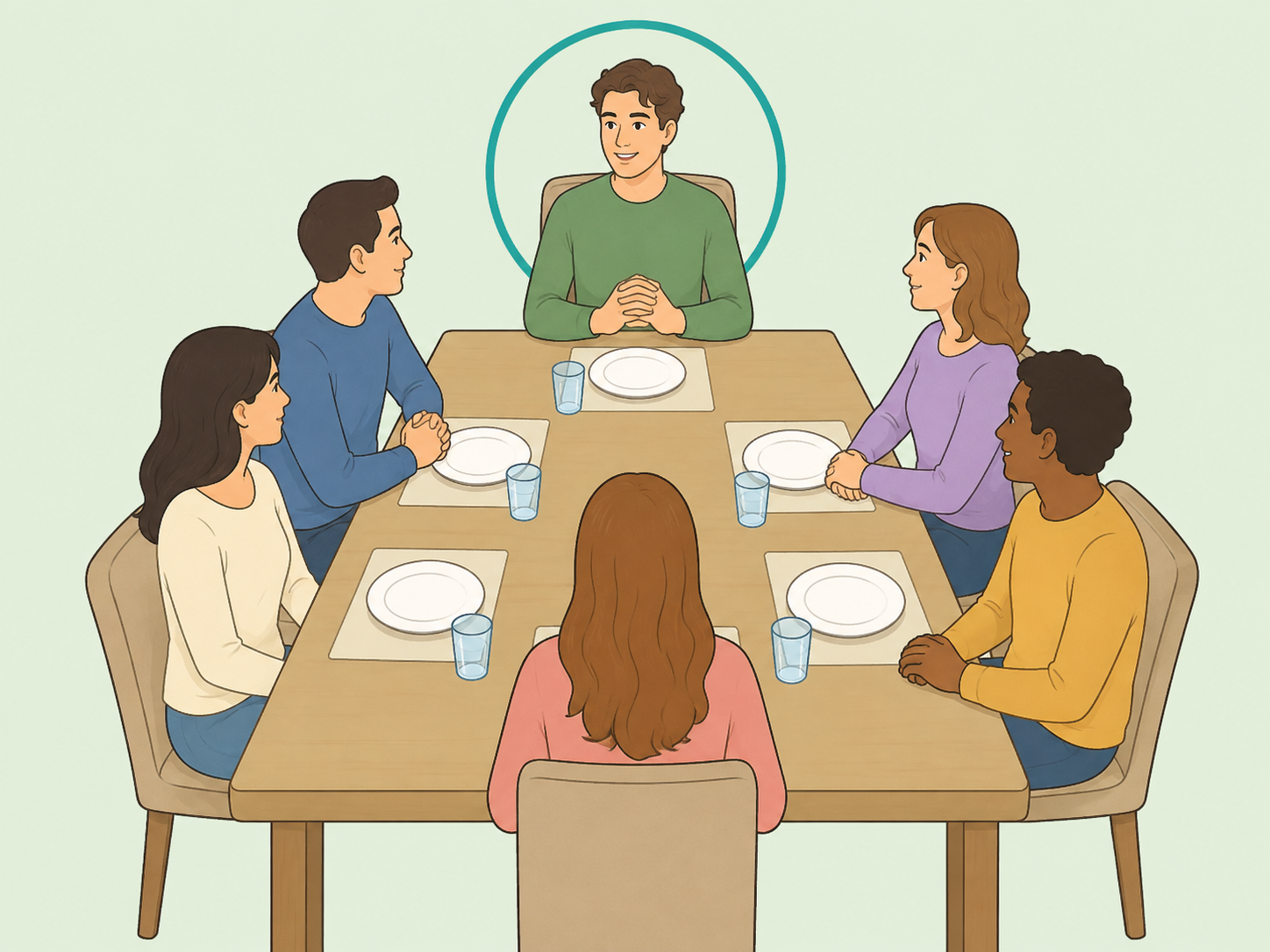 A host sitting at the head of a table to guide the meal.