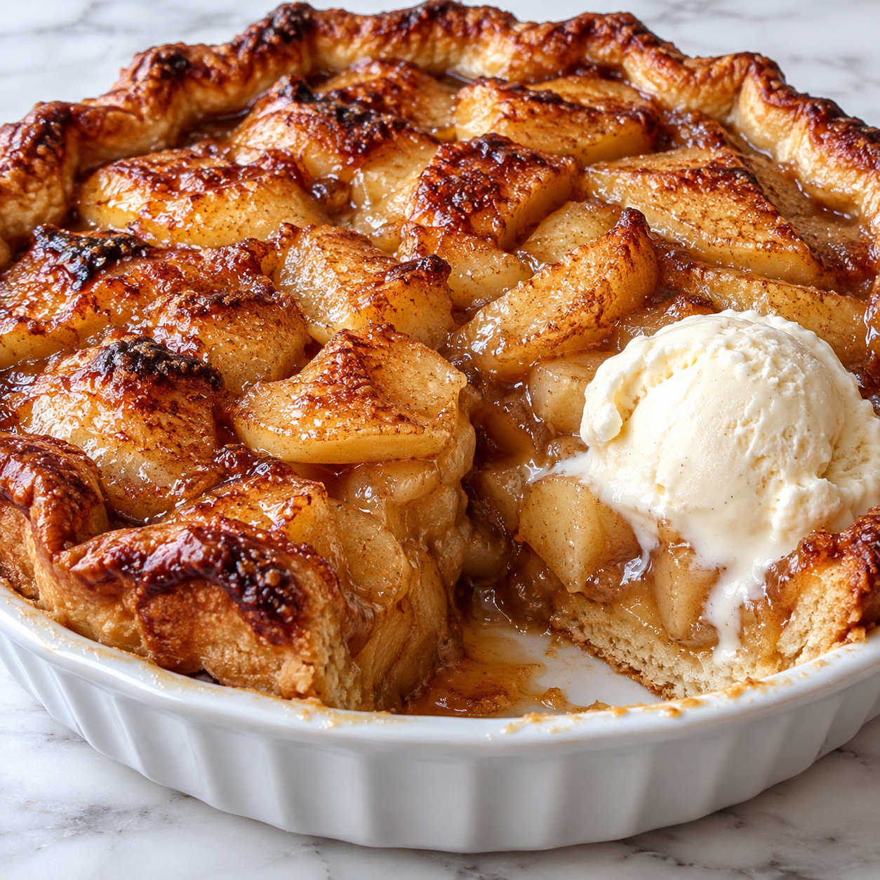 Crazy Crust Apple Pie with golden crust and cinnamon apple filling