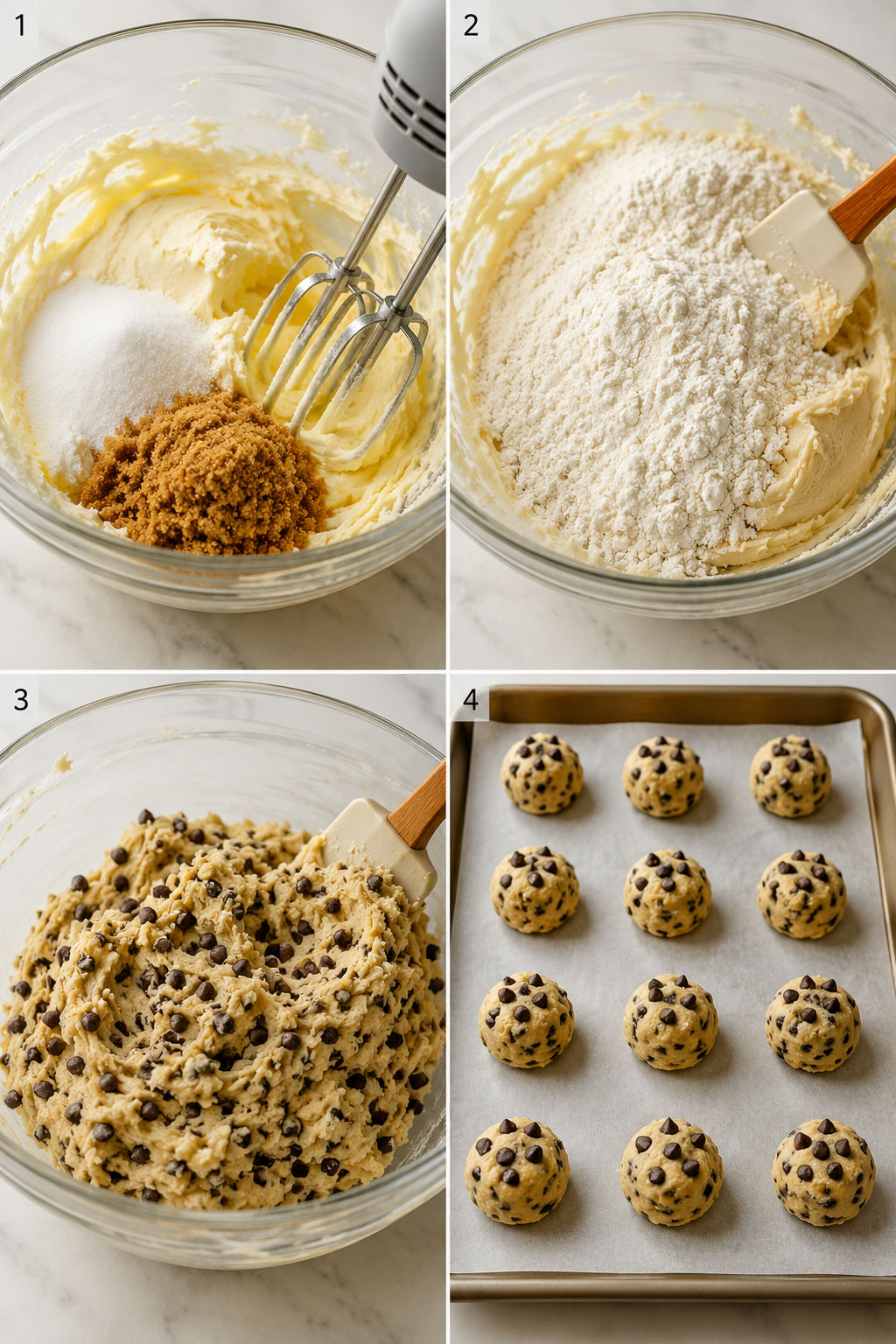 Four steps for making cream cheese chocolate chip cookie dough