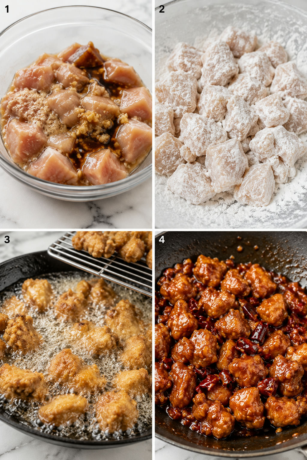 Four steps for making Crispy General Tso’s chicken