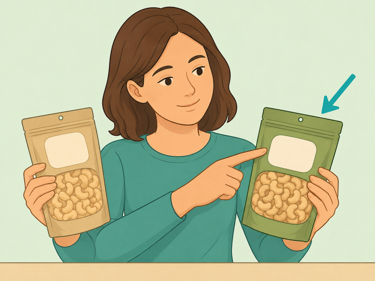 Person checking the label on a bag of cashews before buying.