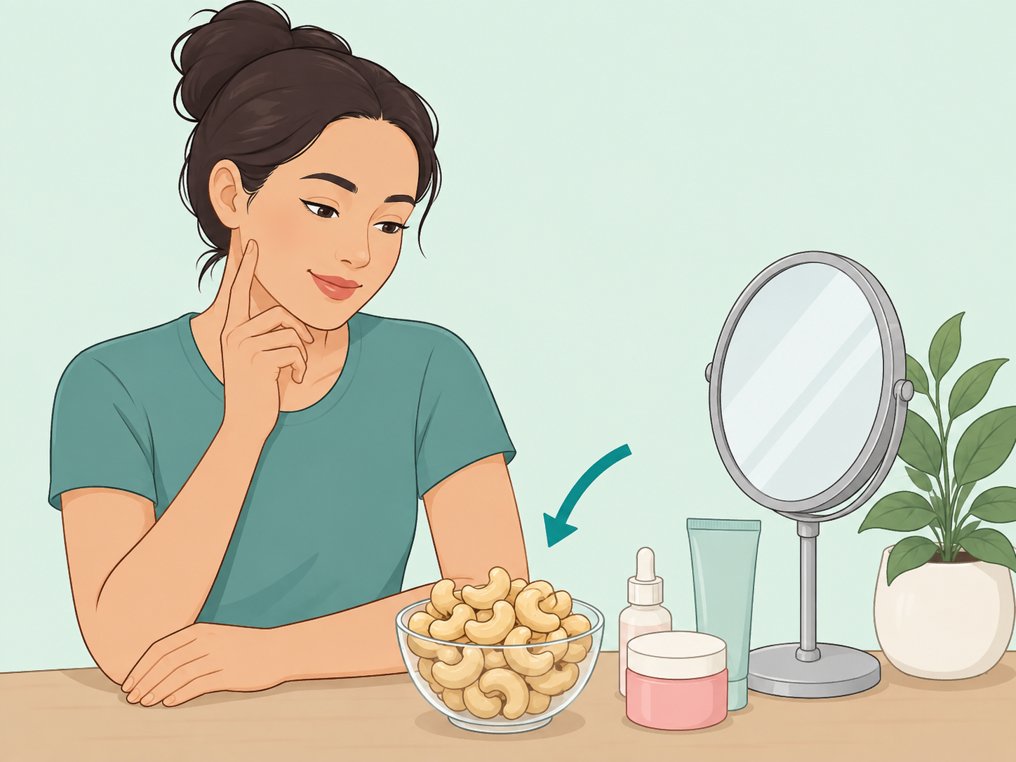 Person viewing cashews as nutrition support rather than a beauty cure.