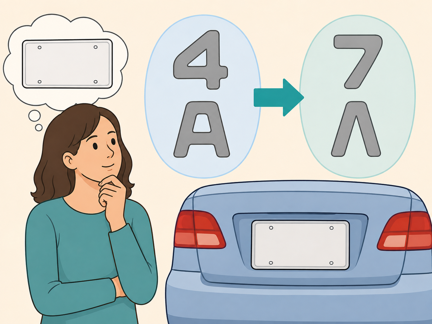 Person tests visual substitutions while decoding a license plate.