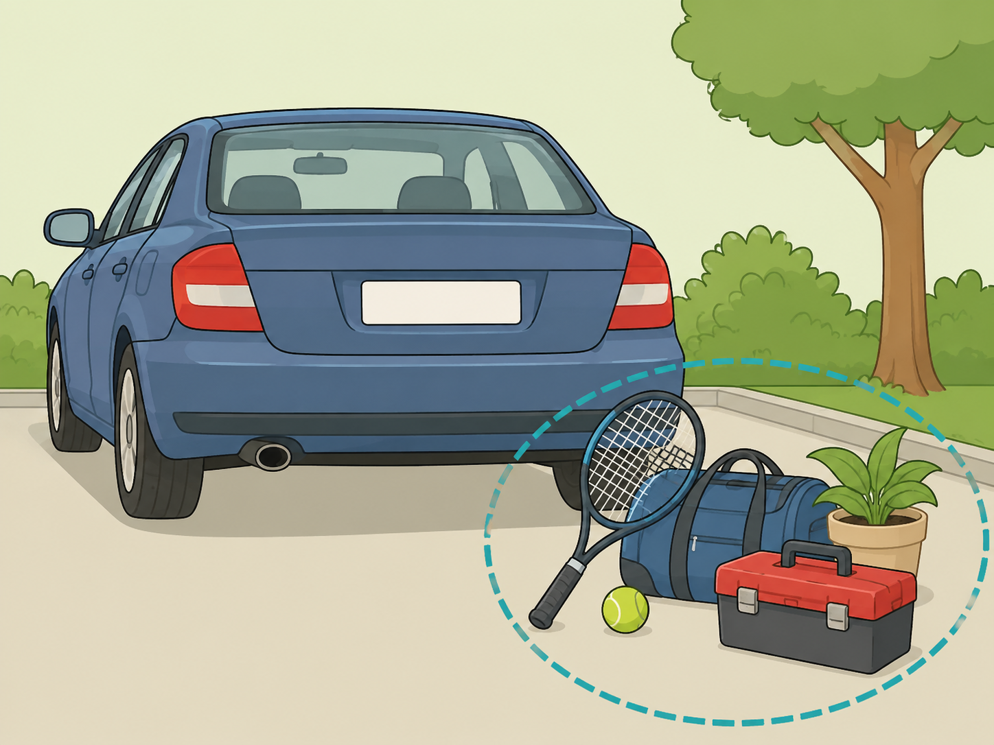 Vehicle details and nearby objects give clues to a license plate message.