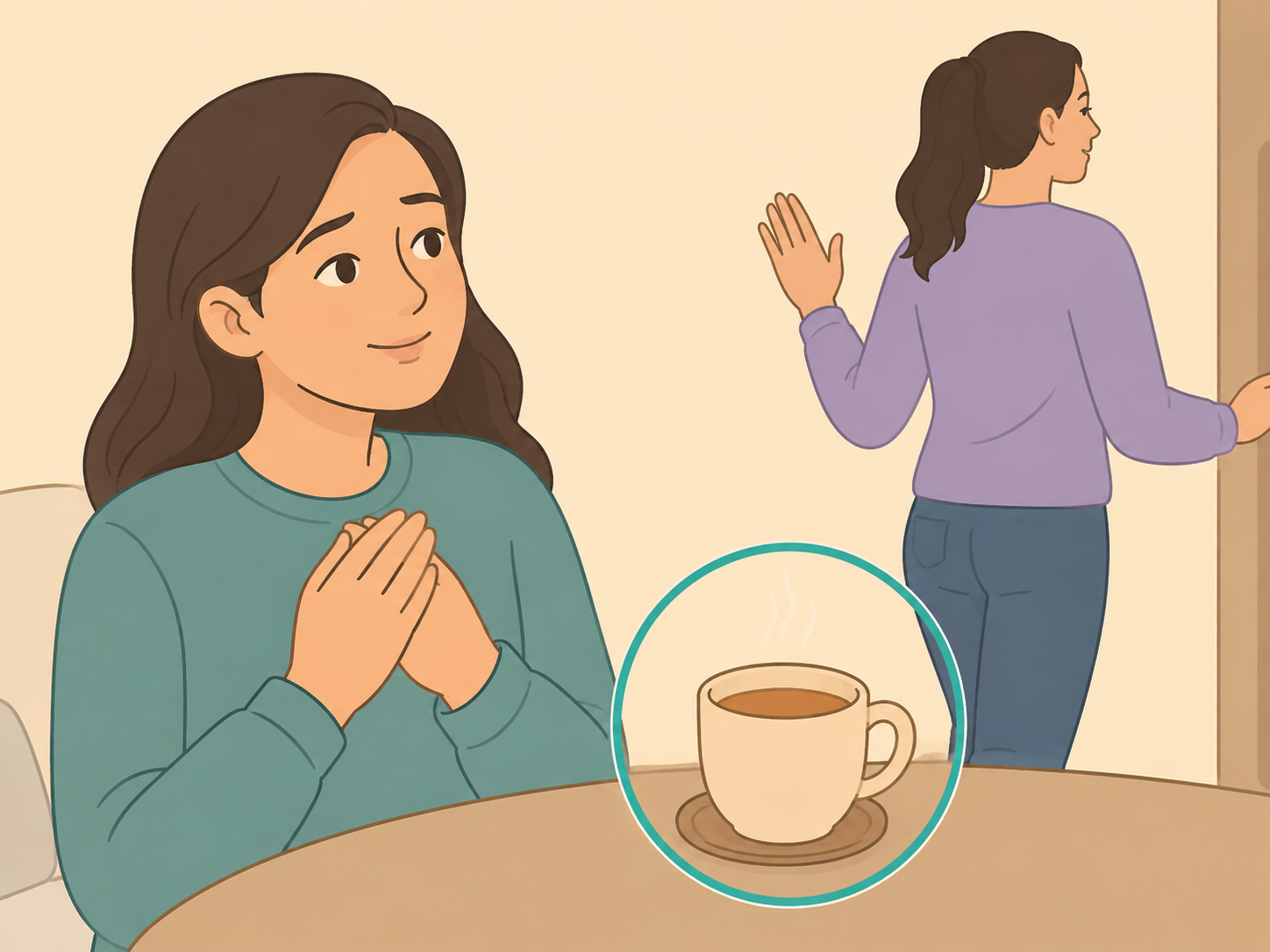 A person noticing a small caring gesture in everyday life.