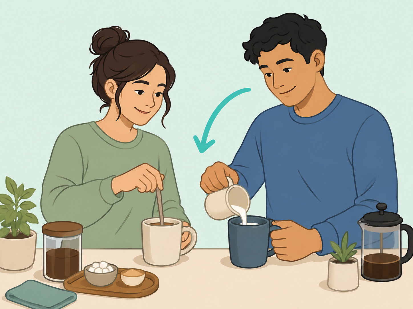 Two people sharing a simple daily ritual together.