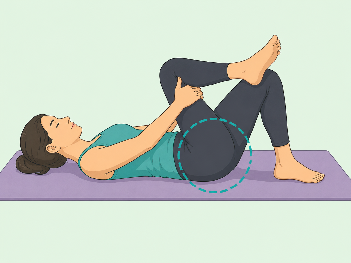 Person doing a gentle figure-four piriformis stretch on an exercise mat.