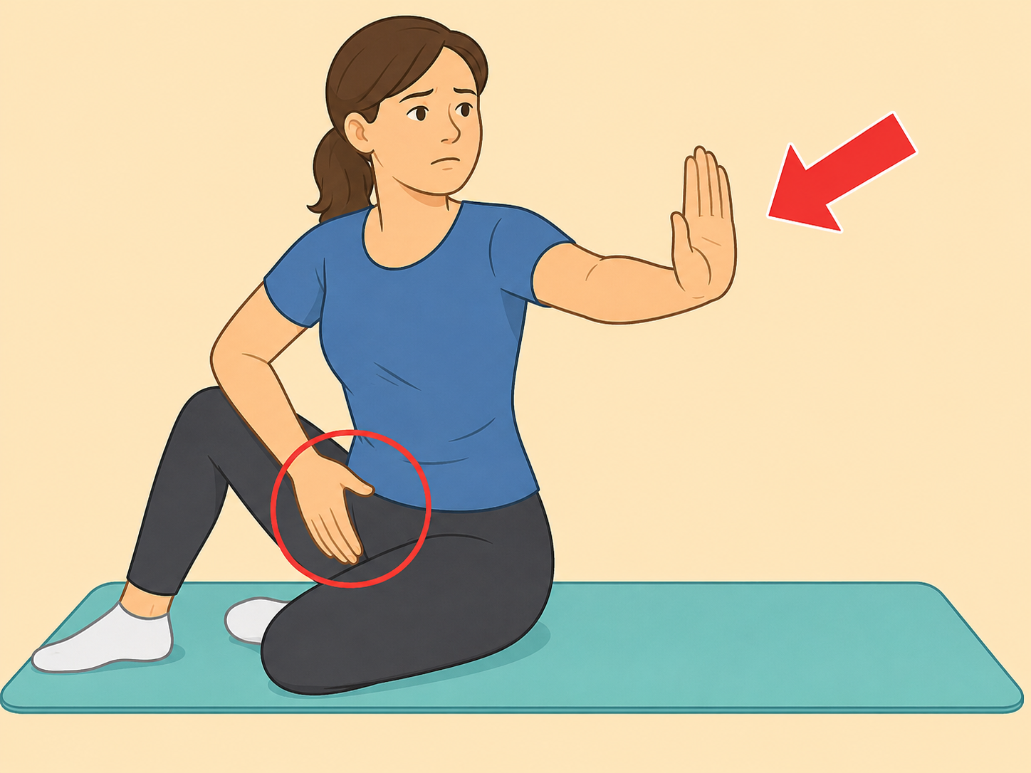 Person stopping a stretch when hip or leg symptoms worsen.