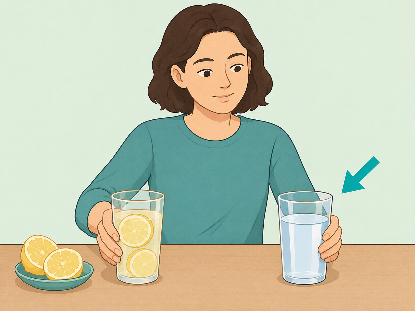A person switching from lemon water to plain water when lemon feels irritating.