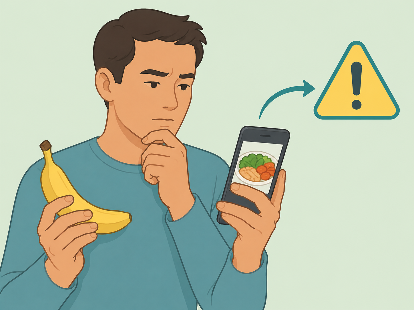 Person questioning an online banana health claim before following it.