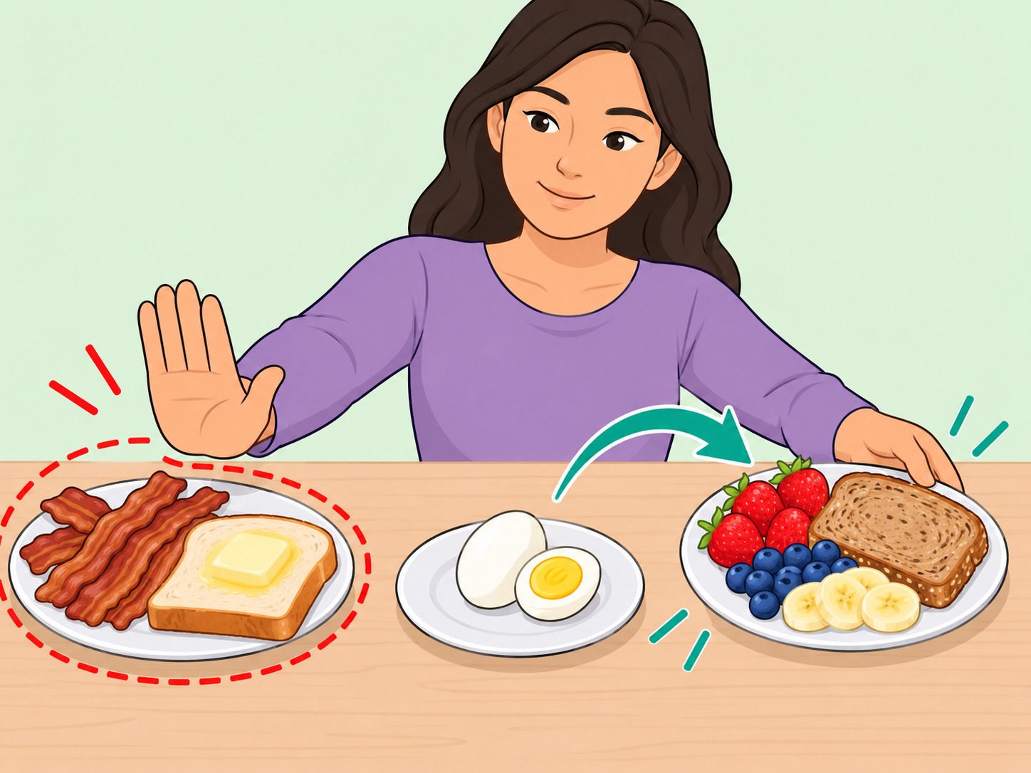 Processed breakfast meats and buttery sides being swapped for healthier sides with eggs.