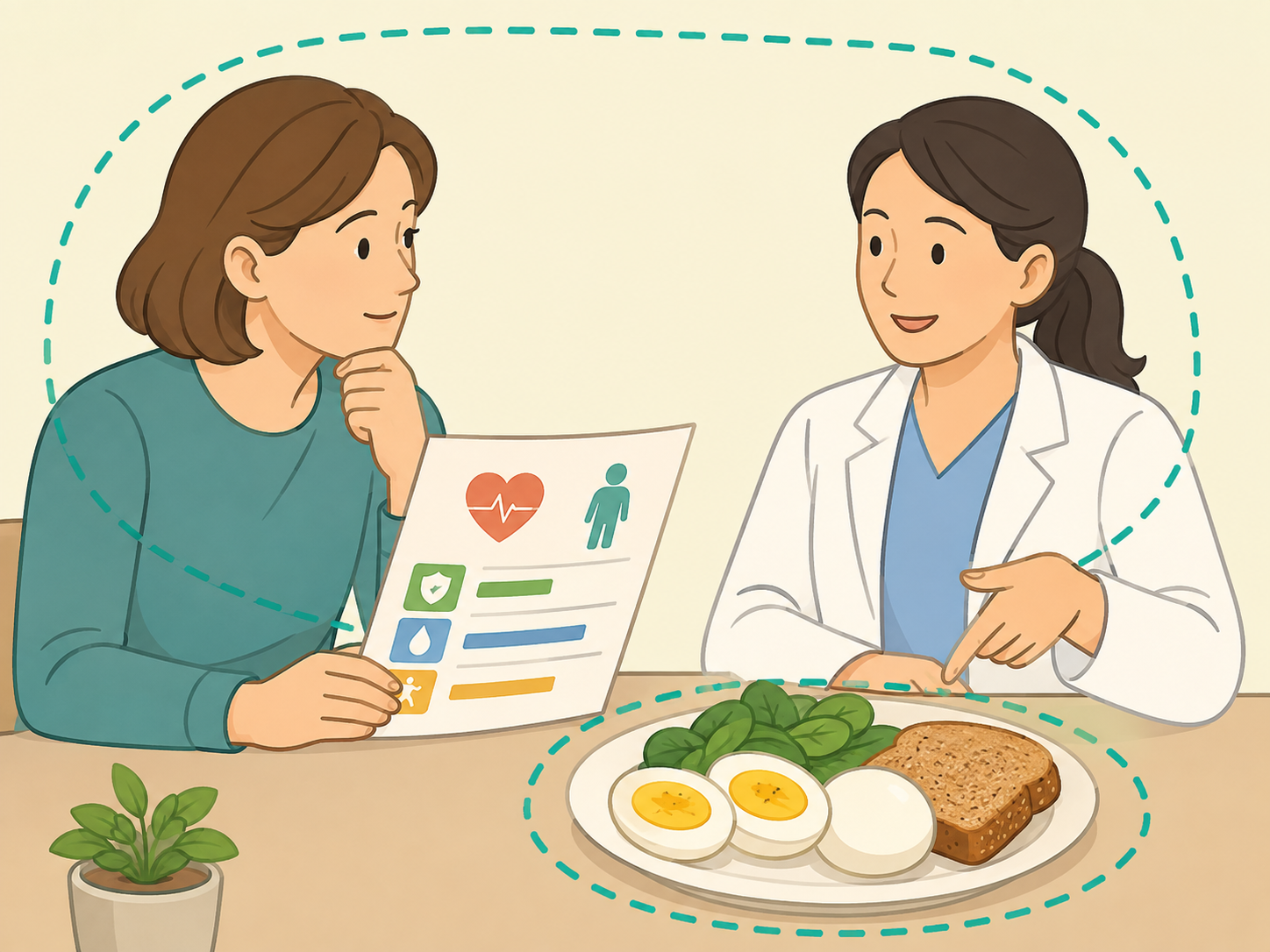 A clinician discussing egg portions with a person who has health concerns.