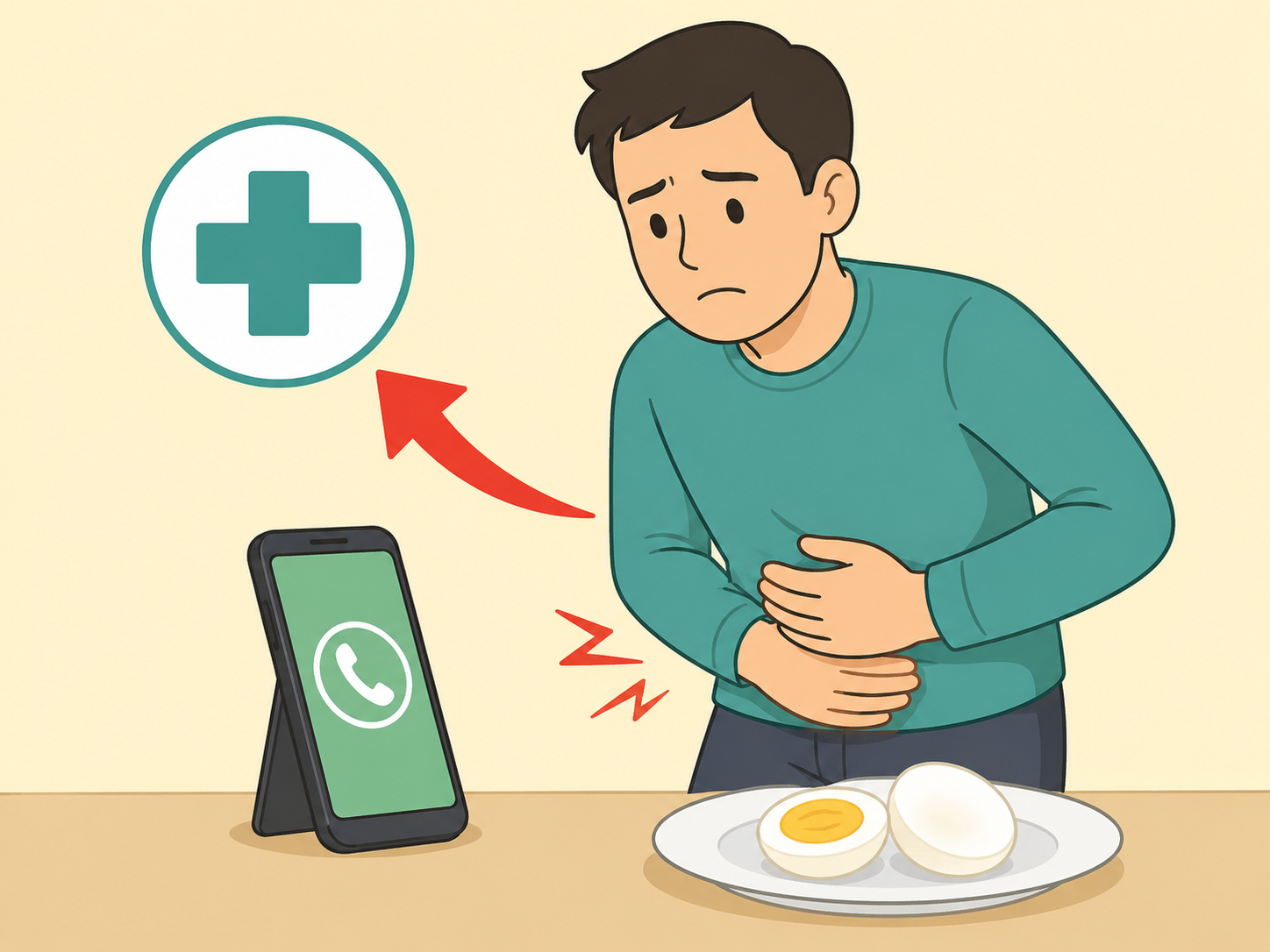 A person seeking medical help after concerning symptoms from eating eggs.