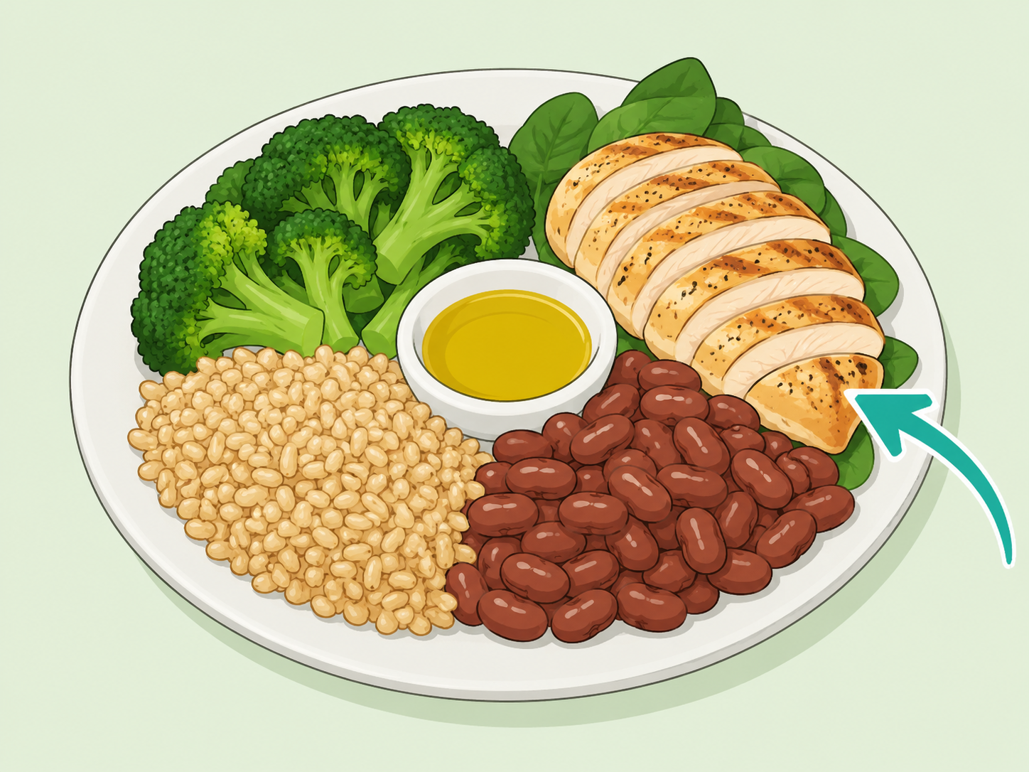 Broccoli paired with protein, grains, and healthy fat.