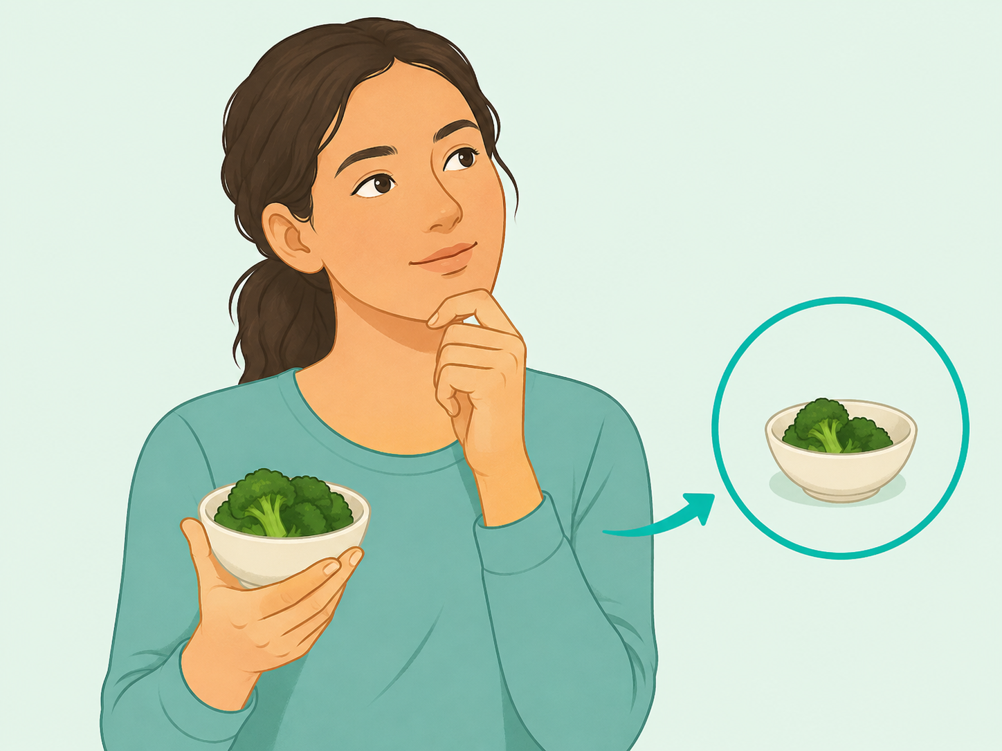 Person choosing a smaller serving of cooked broccoli.