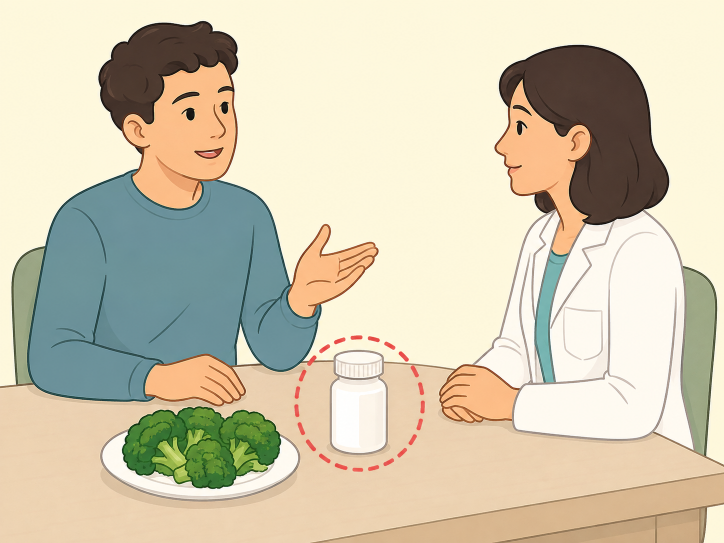 Person asking a health professional about broccoli and medication.