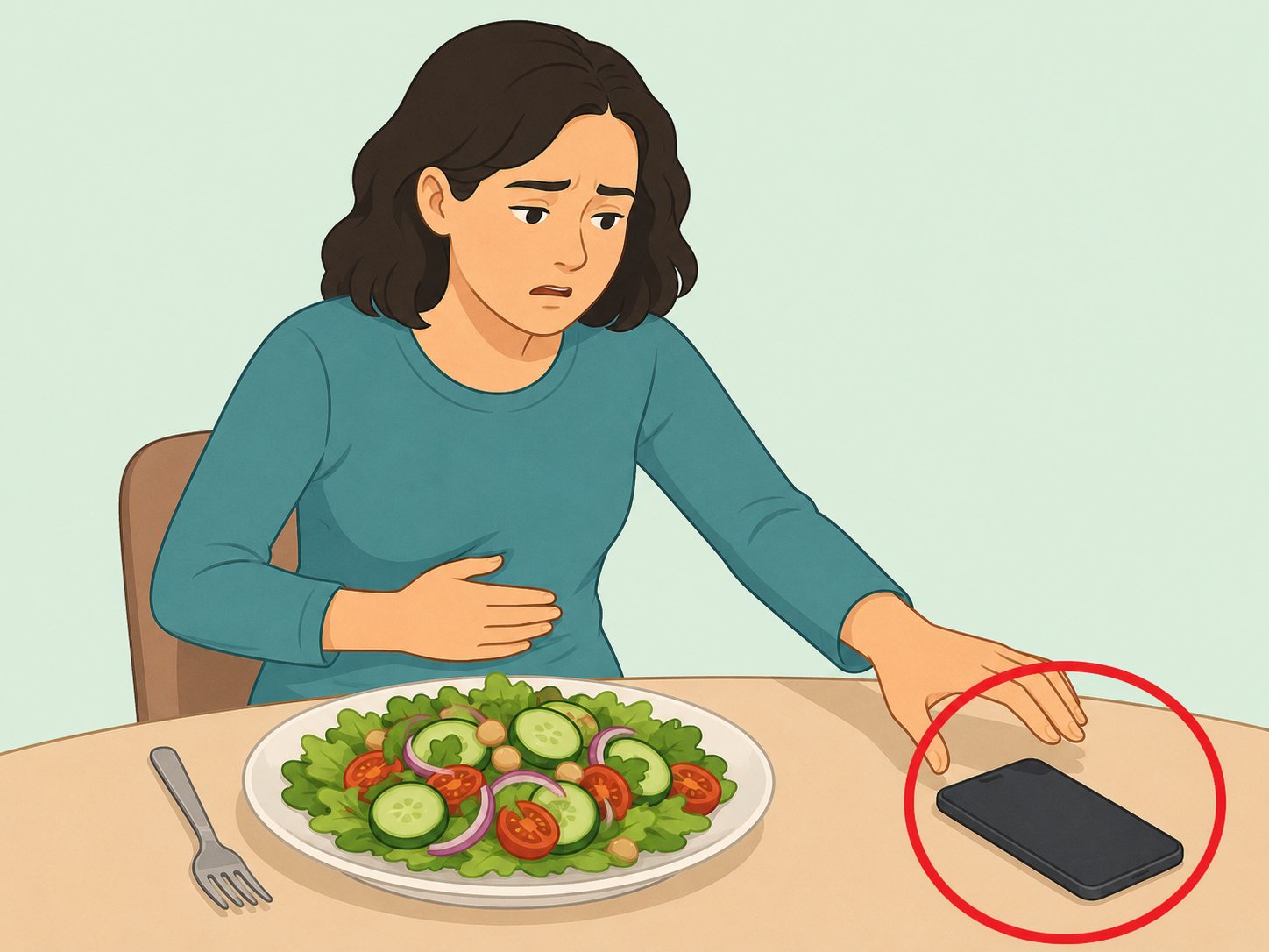 Person calling a doctor after severe stomach symptoms.