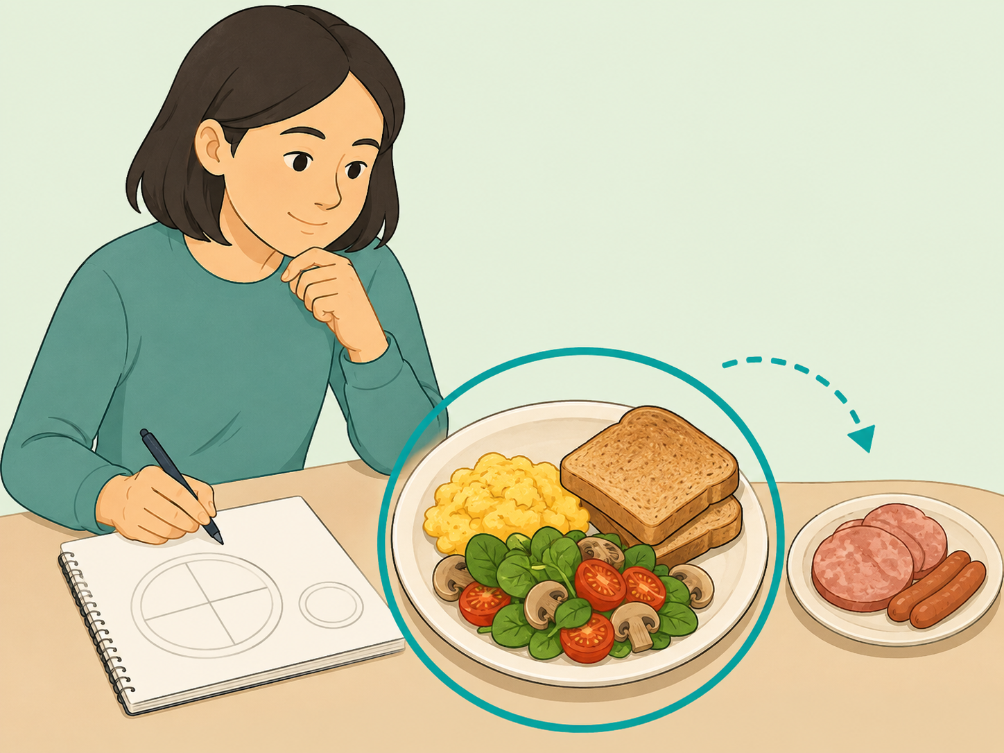 Person choosing a balanced egg meal with vegetables and whole grains.