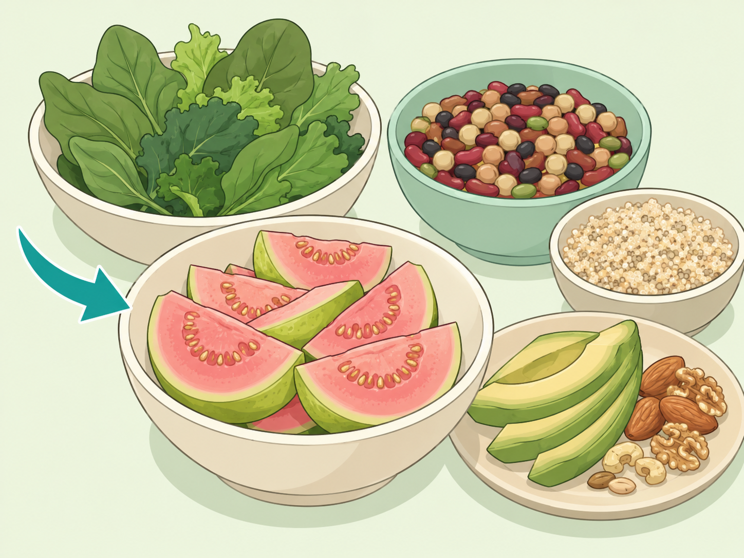 Fresh guava slices shown as part of a balanced meal.