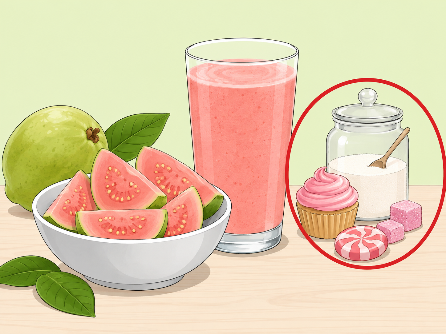 Whole guava and an unsweetened smoothie chosen instead of sweetened guava products.