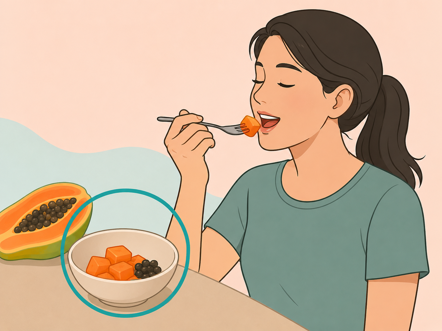 Person trying a small serving of papaya first.