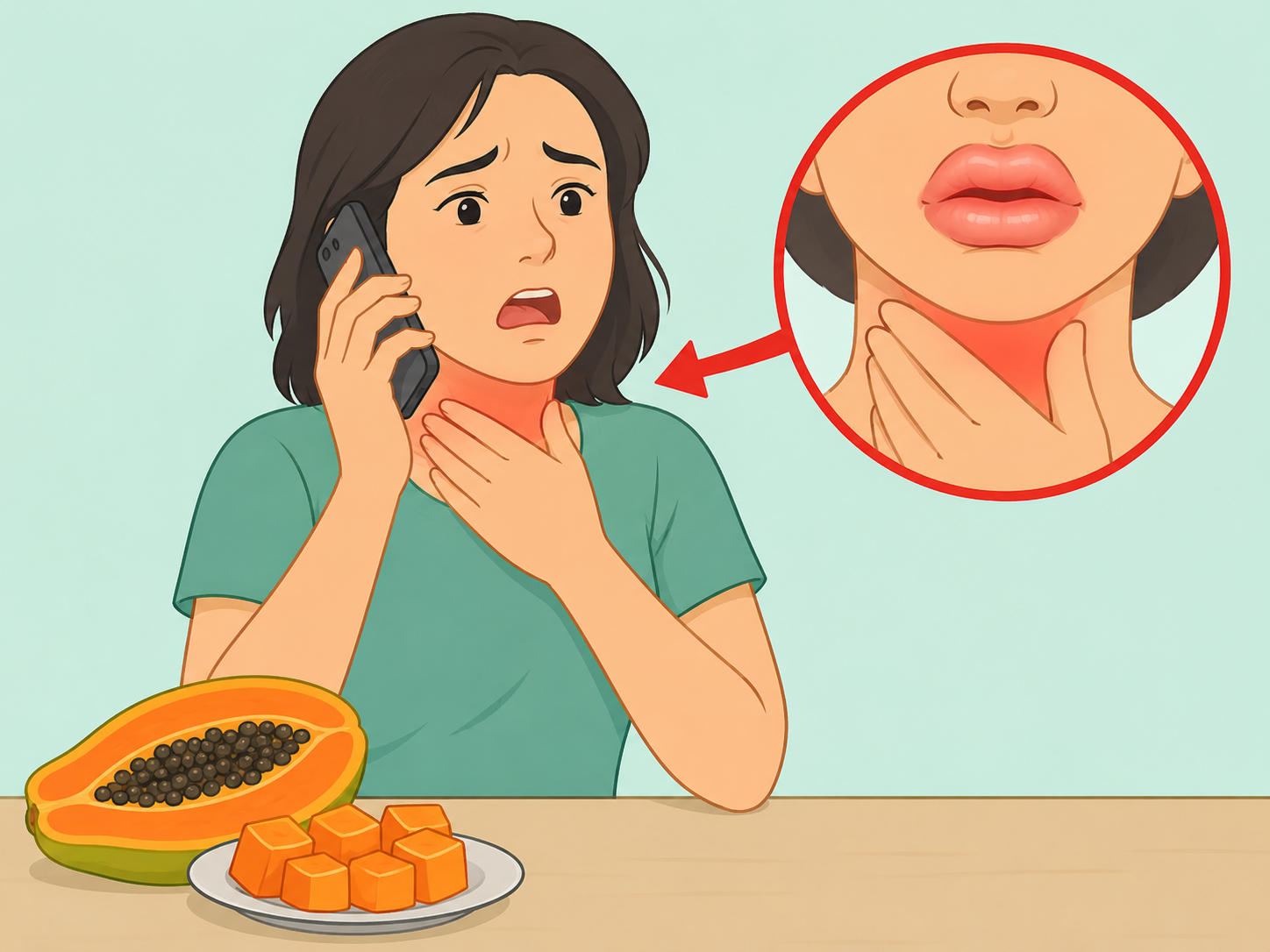 Person seeking medical help for concerning symptoms after eating papaya.