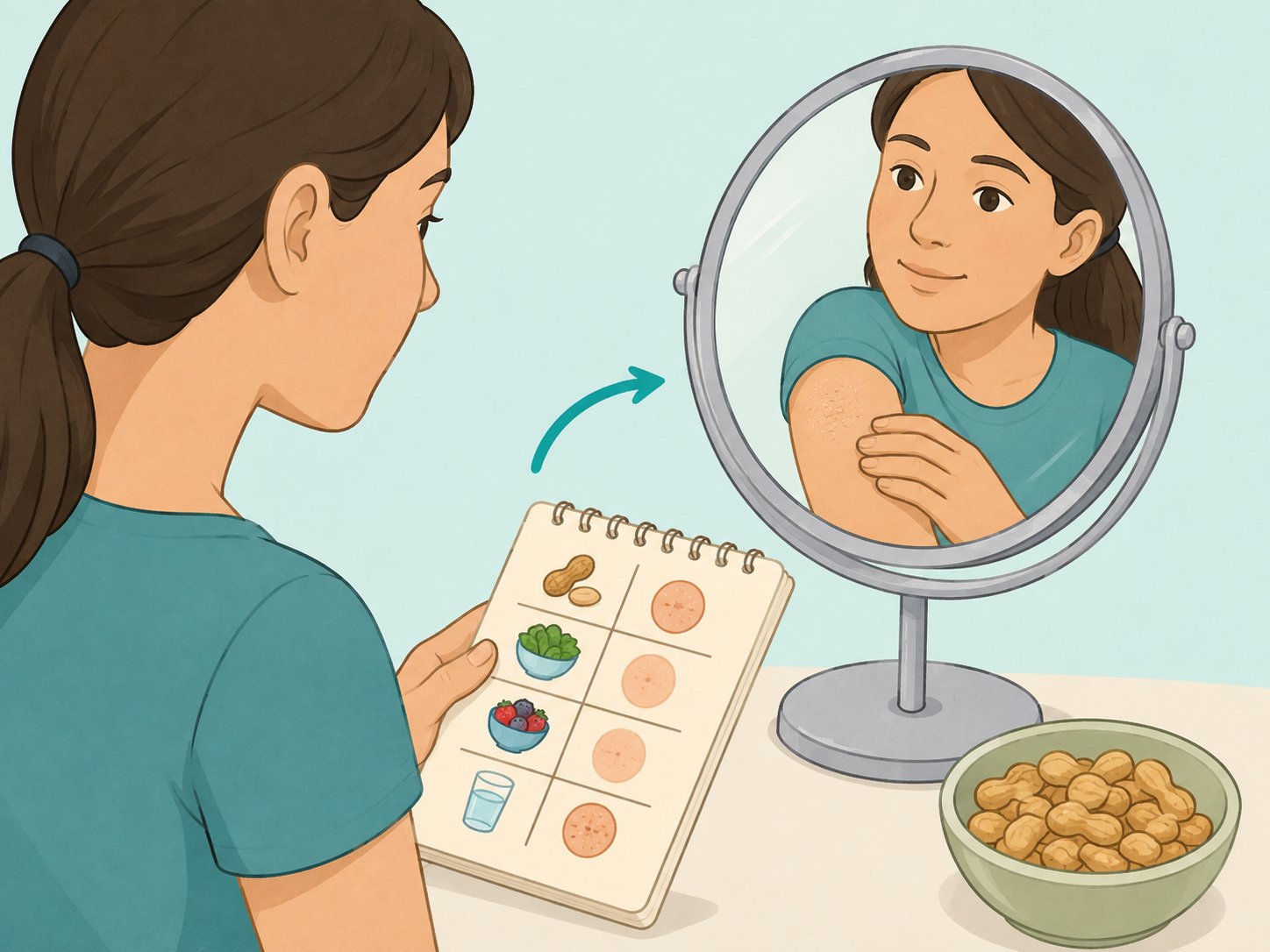 Person tracking skin changes while considering whether peanuts affect breakouts.