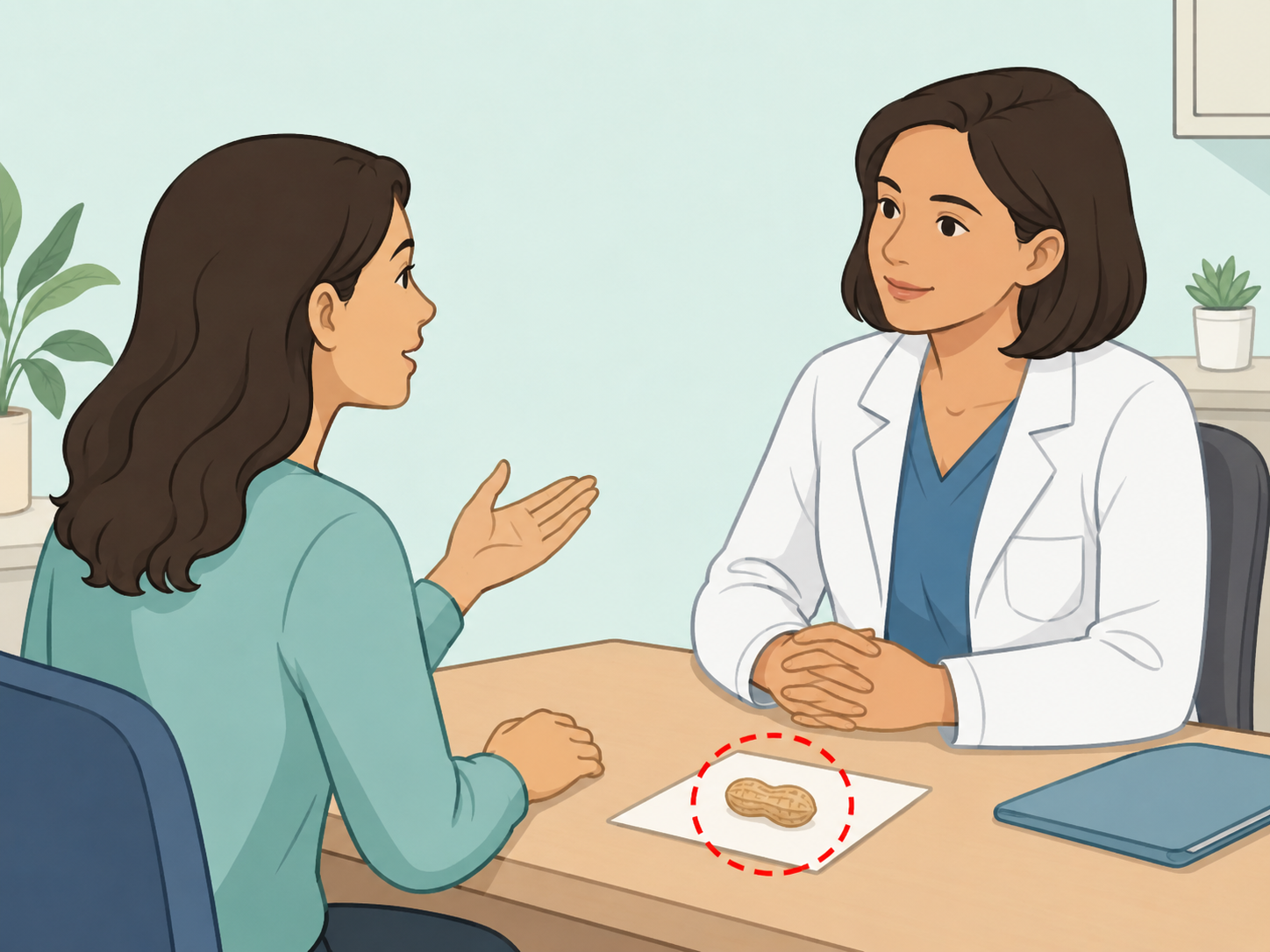 Person discussing a possible peanut reaction with a healthcare professional.