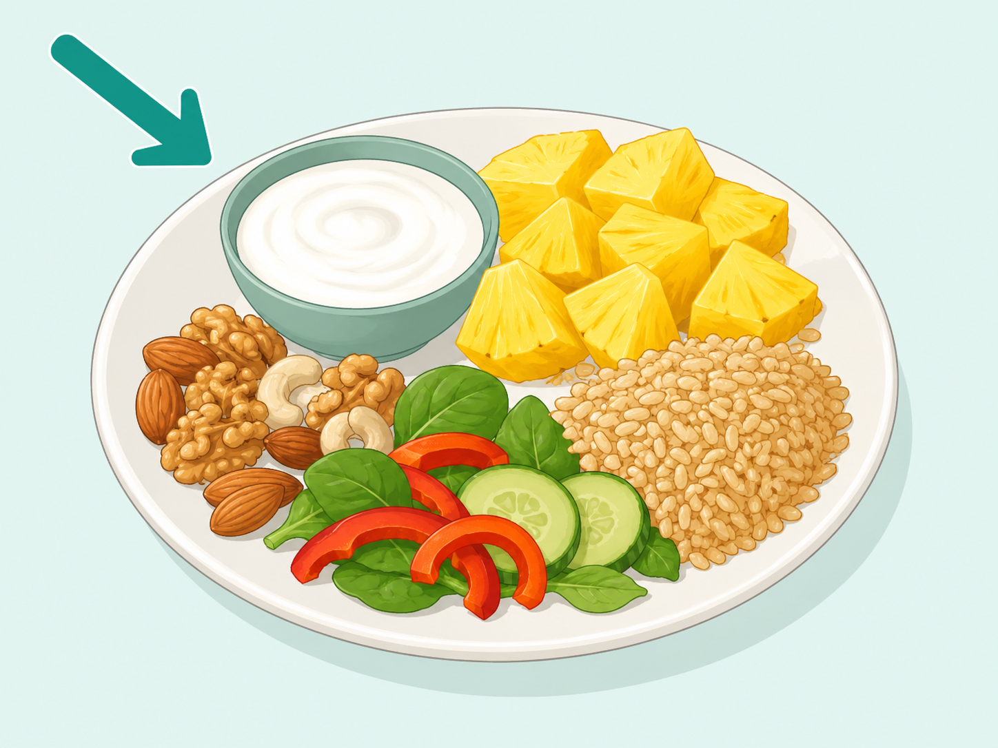 Pineapple paired with protein and other balanced meal foods.