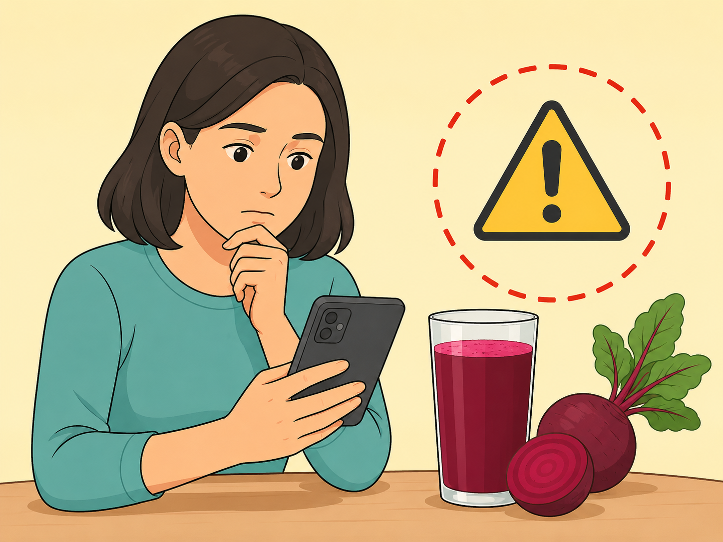 A person checking a beetroot juice cancer claim and noticing a warning sign.