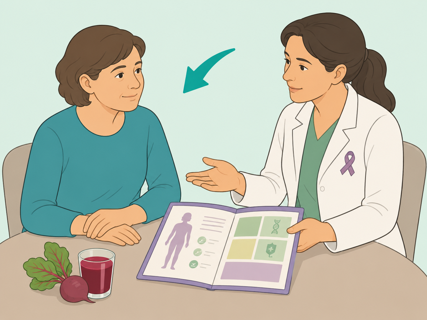 A patient discussing cancer treatment choices with an oncology doctor.