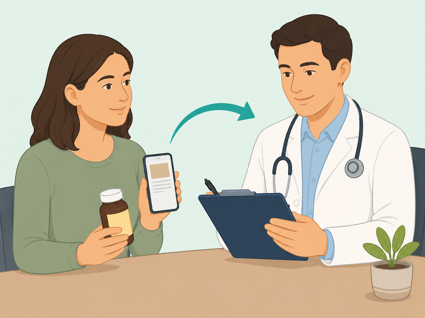 A patient bringing a health claim and product information to a medical appointment.