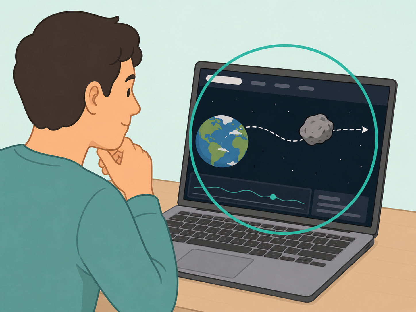 A person checking asteroid information against a trusted tracking source.