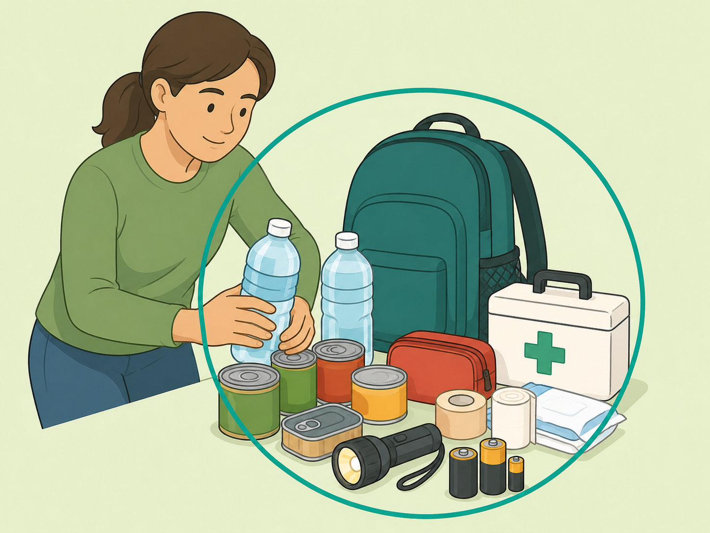 A person preparing a realistic emergency supply kit.