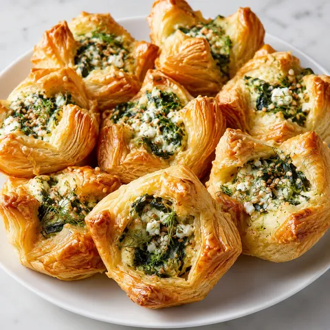 Golden feta spinach puffs with flaky pastry and creamy green filling