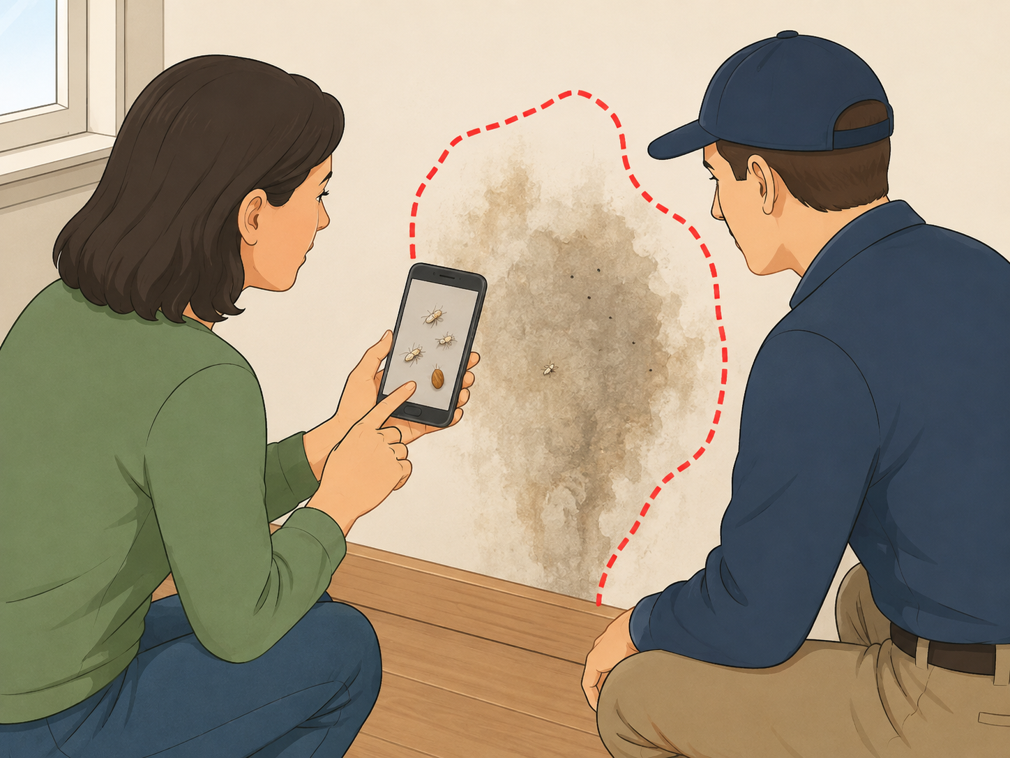 Calling a professional about recurring wall insects and hidden moisture.