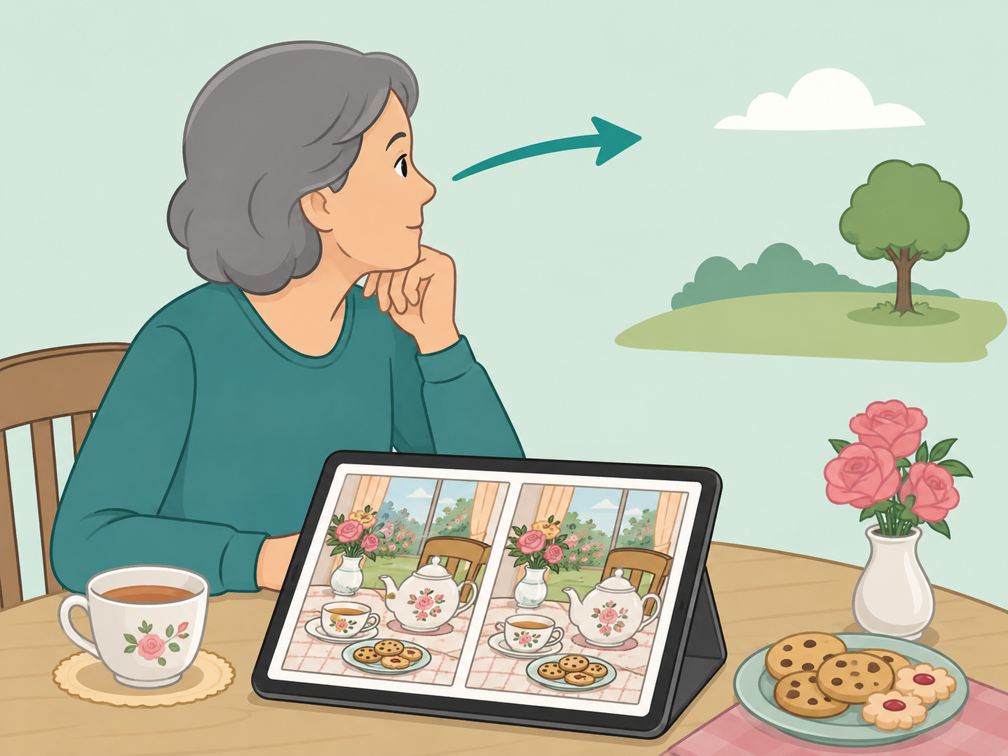 A person resting their eyes before returning to the tea time puzzle.