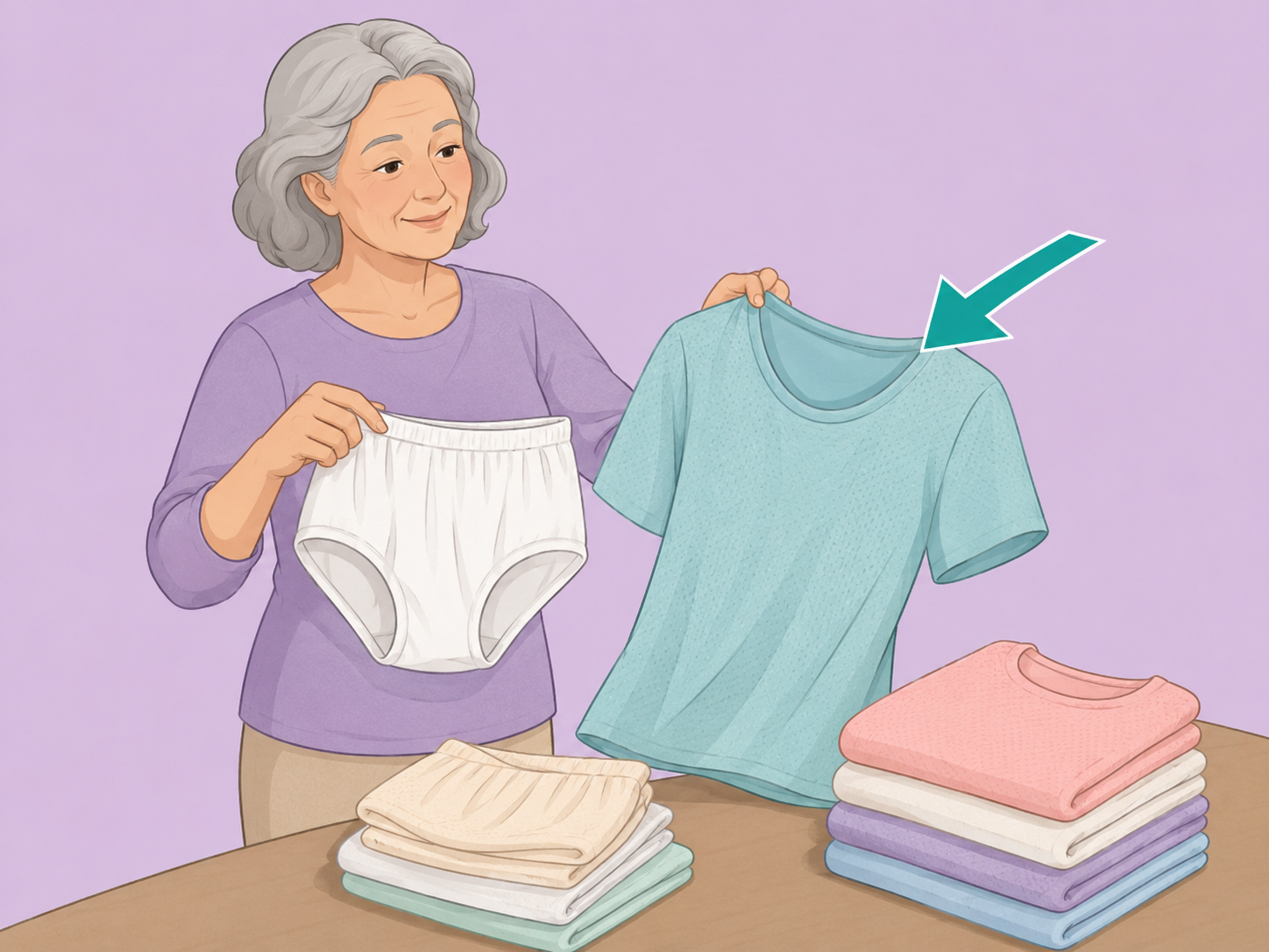 Older woman selecting loose breathable clothing.