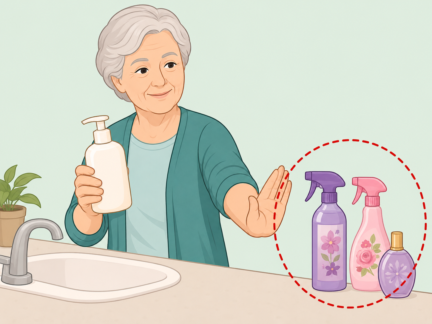 Older woman choosing gentle unscented vulvar care products.