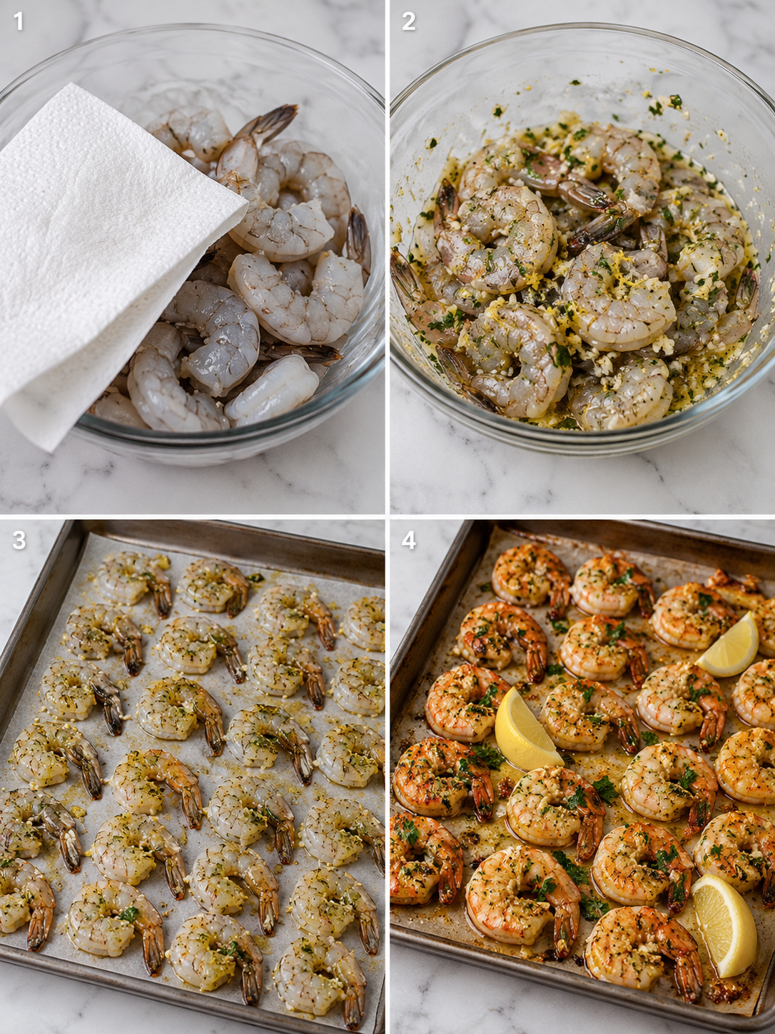 Four steps for making garlic parmesan roasted shrimp