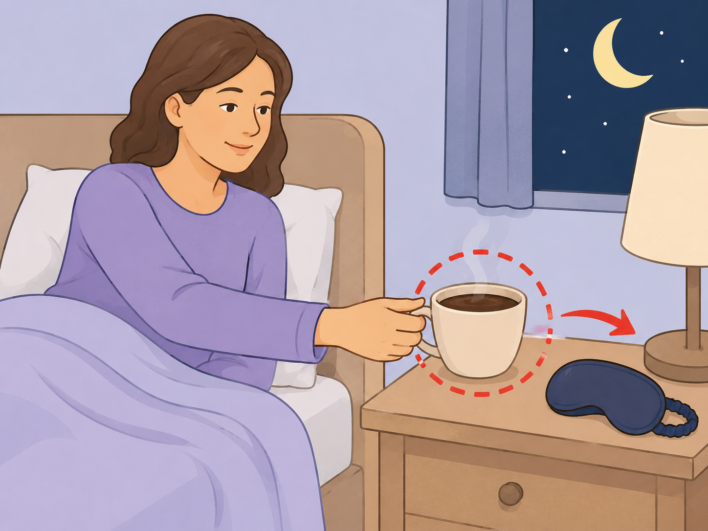 Person avoiding coffee close to bedtime to protect sleep.
