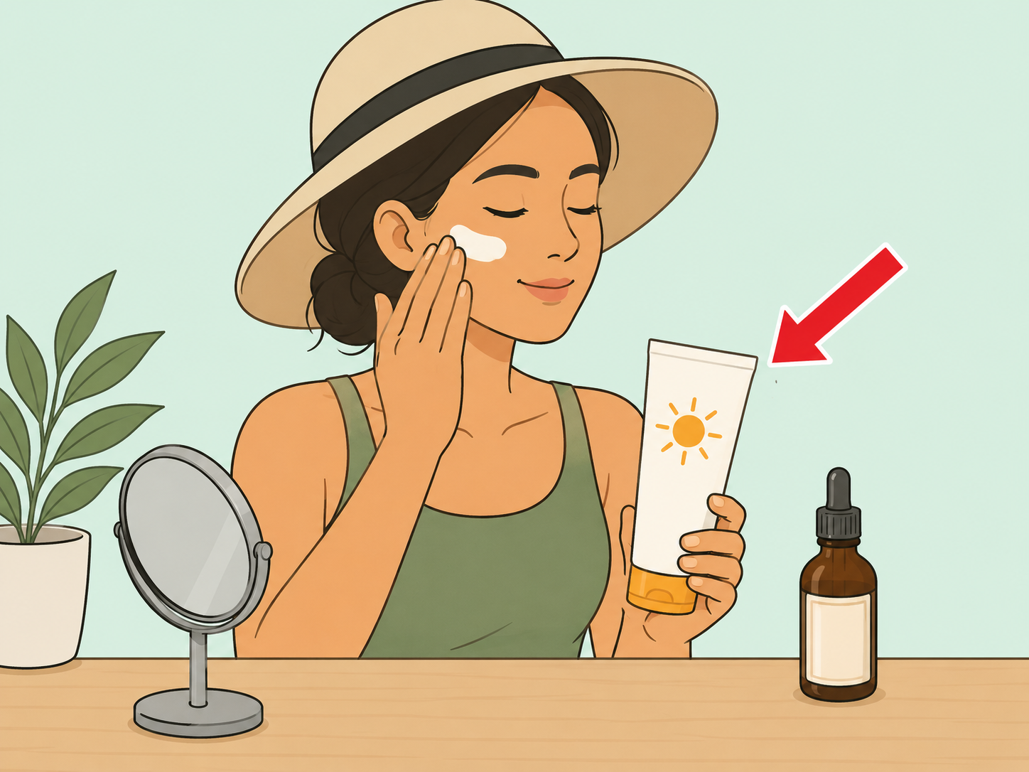 Person using sunscreen while treating caffeine skin care as optional support.